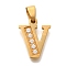 Ion Plating(IP) 304 Stainless Steel Rhinestone Pendants, Letter V, 17~19x10.5~18x2mm, Hole: 6.5x3.5mm