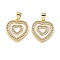 Brass Pendants, Heart, with Shell, Lead Free & Cadmium Free, Rack Plating, Long-Lasting Plated, Real 18K Gold Plated, Real 18K Gold Plated, 17.5x16x2.2mm, Hole: 4x3.5mm