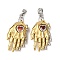 Brass Pave Cubic Zirconia Pendants, Palm Charms, Platinum & Golden, 31x15x5mm, Hole: 4x3mm