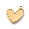 304 Stainless Steel Pendants, Heart Charm, Ion Plating(IP), Real 18K Gold Plated, 20.5x20.5x3mm, Hole: 1.8mm