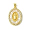 Real 18K Gold Plated Brass Micro Pave Clear Cubic Zirconia Pendants, with Shell, Virgin, Oval, 28x19x2.5mm, Hole: 3.5mm