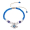 Round Shell Pearl & Natural Dyed Blue Malaysia Jade  Braided Bead Bracelets, Adjustable Alloy Crystal Rhinestone Eye Charm Bracelets for Women, Platinum, Inner Diameter: 2-1/8~3-1/8 inch(5.5~8cm)