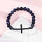 Round Natural Sodalite Bead Stretch Bracelets, Stainless Steel Cross Link Bracelets for Women Men, with Synthetic Hematite, Inner Diameter: 2-1/8 inch(5.5cm)