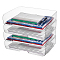 Transparent Plastic Desktop File Storage Box, Rectangle, Clear, 34.4x25x7.55cm