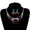 Oval Alloy Enamel Pendant Necklaces & Stud Dangle Earrings Sets, Antique Silver, Colorful, 430mm