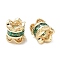 Brass Micro Pave Cubic Zirconia European Beads, Long-Lasting Plated, Large Hole Beads, Green, Golden, 7.5x7.5mm, Hole: 3.4mm