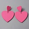 Acrylic Heart Dangle Stud Earrings, 304 Stainless Steel Jewelry for Women, Hot Pink, 59.5mm, Pin: 0.6mm