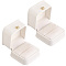 2Pcs PU Leather Ring Gift Boxes, with Golden Plated Iron Crown and Velvet Inside, for Wedding, Jewelry Storage Case, White, 5.85x5.8x4.9cm
