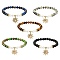 6mm Round Gemstone & Shell Pearl Beaded Stretch Bracelet Sets, Sun Brass Charm Stackable Bracelets, Inner Diameter: 2-3/8 inch(6.1cm)