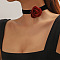 3D Rose Polyester Band Choker Necklaces with Alloy End Chains, Platinum, Dark Red, 11.81 inch(30cm)