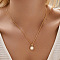 Brass Pave Natural Shell Pendant Necklaces for Women, Real 18K Gold Plated, Seashell Color, Square, 16.93 inch(43cm)