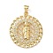 Brass Micro Pave Cubic Zirconia Pendants, Rack Plating, Holy Virgin with Flat Round, Lead Free & Cadmium Free, Long-Lasting Plated, Real 18K Gold Plated, 30x26.5x3mm, Hole: 4.8x3.6mm