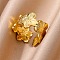 304 Stainless Steel Adjustable Open Cuff Rings for Women, Real 18K Gold Plated, Flower, 13mm