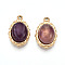 304 Stainless Steel Pave Natural Amethyst Pendants, Oval Charms, Real 14K Gold Plated, 17x11.2x6mm, Hole: 1.2mm