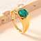 304 Stainless Steel with Cubic Zirconia Finger Rings, Hexagon, Golden, Sea Green, US Size 8(18.1mm)