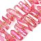 Electroplated Natural Quartz Crystal Beads Strands, Faceted, Nuggets Stick, with Seed Beads, Hot Pink, 11~25x3~9x4~10mm, Hole: 1~1.2mm, about 19~26pcs/strand, 7.09~7.48''(18~19cm)