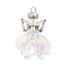 Glass Pendants, Angel Charm, with Alloy Beads and 304 Stainless Steel Loops, Faceted, Clear, 32x28x26mm, Hole: 3.5x3mm