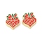 Christmas Brass Enamel Beads, Lead Free & Cadmium Free, Long-Lasting Plated, Real 18K Gold Plated, Rack Plating, Heart, 15x14x5mm, Hole: 2mm