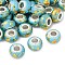 Opaque Resin Rondelle European Beads, with Gold Foill & Silver Tone Brass Double Cores, Large Hole Beads, Turquoise, 13.8x8.5mm, Hole: 4.5~5mm