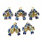 Brass Cloisonne Pendants, Gold Fish Charms with Jump Rings, Golden, Royal Blue, 27~28.5x23~25x7.5~9mm, Hole: 6mm