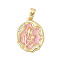 Brass Micro Pave Cubic Zirconia Pendants, with  Enamel, Flower Charms, Rack Plating, Lasting Plated, Cadmium Free & Lead Free, Pink, 19x13.5x2mm, Hole: 4x2.5mm
