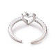 Clear Cubic Zirconia Hollow Out Heart Open Cuff Ring RJEW-I094-04P-3