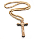 Collar con colgante de cruz de madera con cadenas de cuentas redondas para hombres y mujeres RELI-PW0001-024A-2