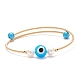 Synthetic Turquoise(Dyed) & Evil Eye Lampwork & Natural Pearl Beaded Bangle BJEW-JB08463-01-1