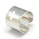 調節可能なステンレススチールのカフス指輪  ワイドバンドリング  クロス  サイズ7  ステンレス鋼色  17mm RJEW-S038-048-2