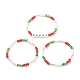 3 Stück 3 Stil Glasseed Stretch Armbänder Set mit Wort Happy Acrylperlen für Frauen BJEW-JB08202-4