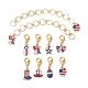 10 Stück USA-Flaggenelement Apfel/Stern/Bowknot-Legierungs-Emaille-Strickreihenzählerketten und verriegelbare Maschenmarkierer-Kits HJEW-JM01337-1