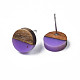 Orecchini a bottone in resina opaca e legno di noce EJEW-N017-008-B09-3