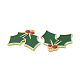 クリスマステーマラックメッキ合金エナメルペンダント  ライトゴールドトーンのヒイラギチャーム  濃い緑  22.5x24x1.5mm  穴：2mm PALLOY-O109-20LG-3