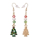 Pendientes colgantes de árbol de Navidad esmaltado con perlas de vidrio EJEW-JE04961-04-3