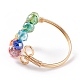Colorful Glass Braided Ring Open Cuff Ring RJEW-TA00035-6