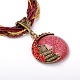Antique Golden Plated Alloy Rhinestone Resin Pendant Necklaces NJEW-JL003-03-3