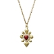 Halskette mit Herzanhänger aus goldenem Messing mit kubischem Zirkonia NJEW-JN04592-3
