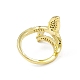 Clear Cubic Zirconia Fishtail Shape with Teardrop Charm Open Cuff Ring RJEW-I091-19G-3