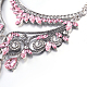 ファッションの女性ジュエリーの亜鉛合金ガラスラインストーンの花のよだれかけ文チョーカー襟ネックレス  ピンク  アンティークシルバー  11インチ NJEW-BB15083-B-3