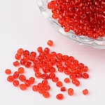 8/0 perles de rocaille en verre, transparent , ronde, rouge, 3mm, Trou: 1mm, environ 1097 pcs/50 g