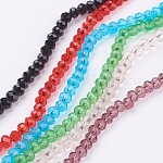 Chapelets de perles en verre transparente  , facette, rondelle, couleur mixte, 4x3mm, Trou: 1mm, Environ 140~145 pcs/chapelet, 17 pouce
