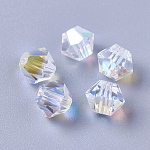 Имитация австрийских кристаллов, стекло к9, граненые, двухконусные, ясно AB, 6x5 мм, отверстие : 1.2 мм