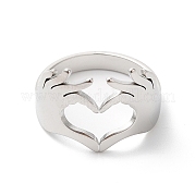 304 anillo de puño abierto de corazón de mano de acero inoxidable para mujer RJEW-K245-45P