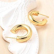 Латунные массивные серьги-гвоздики в форме буквы C EJEW-G297-03C-G