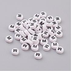 Flat Round with Letter M Acrylic Beads X-PL37C9070-M