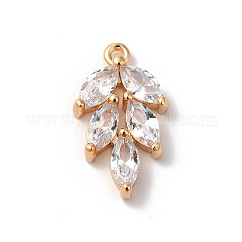 真鍮チャーム  ガラスと  葉  ゴールドカラー  17x10x3mm  穴：1mm