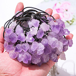 Collares colgantes de pepitas de amatista natural en bruto, con cordón de cuero, 17.72 pulgada (45 cm)