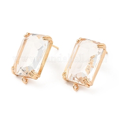 Fornituras para aretes de vidrio k9, Sin cadmio y níque y plomo, con fornitura de latón dorado claro y bucles verticales, Rectángulo, cristal, 21x13.5mm, agujero: 0.8 mm, pin: 0.8 mm