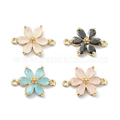 Ciondoli connettore in ottone con pavé di zirconi cubici, cadmio & nichel &piombo libero, link di fiori, vero placcato oro 18k, colore misto, 17x11.5x3.5mm, Foro: 1 mm