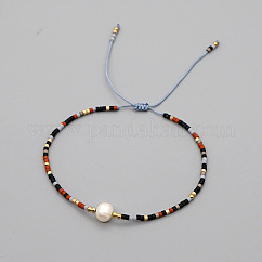 Verstellbare, geflochtene Armbänder aus Glasperlen für Damen, mit natürlichen Süßwasserperlen und Messing, Farbig, 11.02 Zoll (28 cm)